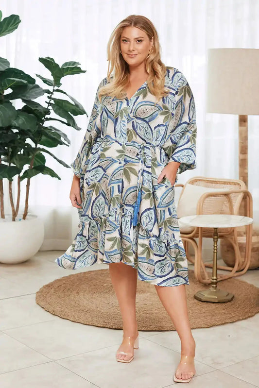 Kiara Long Sleeve Dress Green and Blue