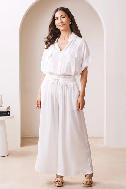 Vittoria Short Sleeve Collared V-Neck Shirt Ivory