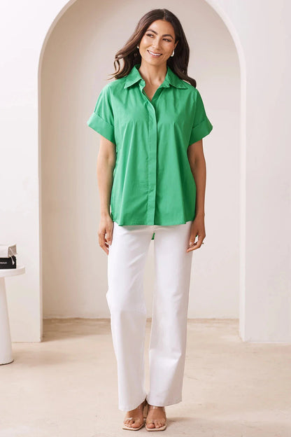 Tia Short Sleeve Cotton Top in Emerald