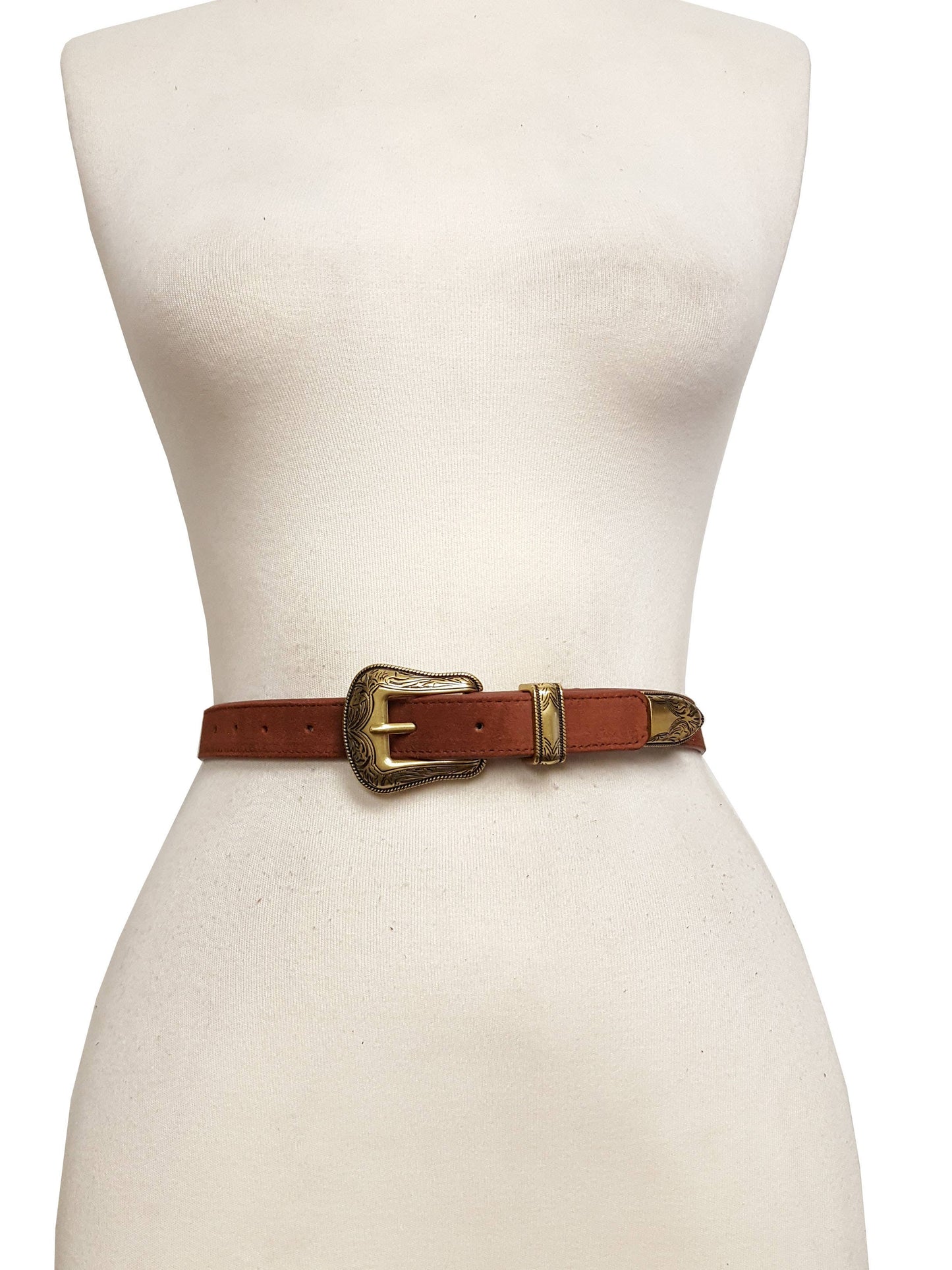Genuine Suede Leather Belt with Western Buckle