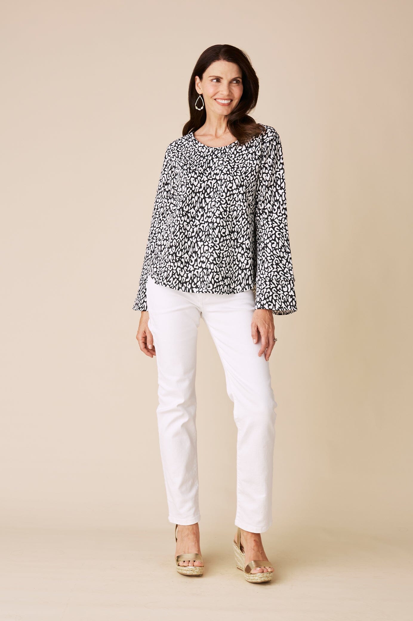 Diana Long Sleeve Top Black and White