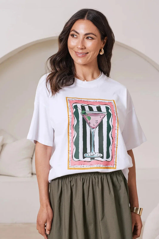 Martini Oversized Graphic T-Shirt White