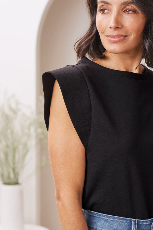 Harper Short Sleeve Top Black with Round Neck