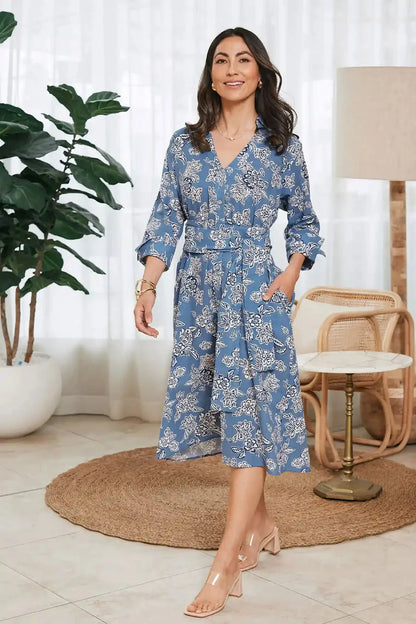Sylvie Mid Sleeve Dress Floral Blue