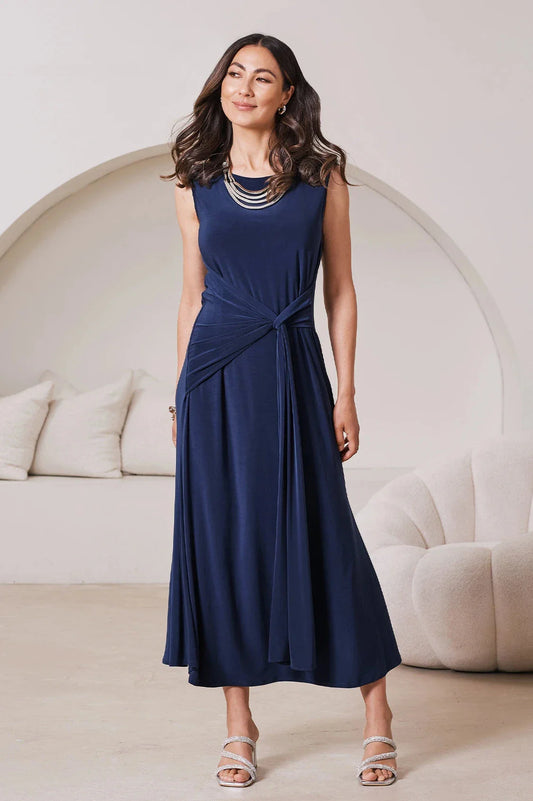 Angelica Sleeveless Midi Dress in Navy