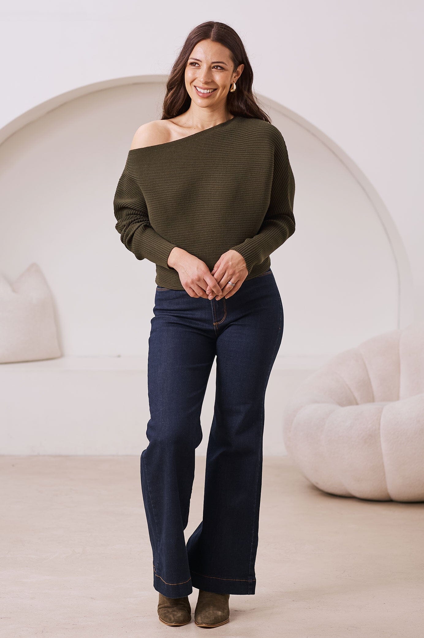 Lily Off Shoulder Jumper Olive