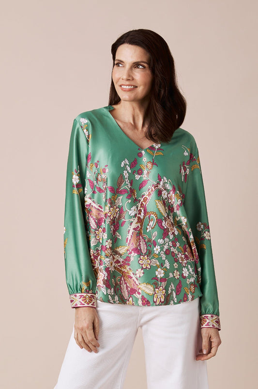 Laurie Print V-Neck Long Sleeve Top