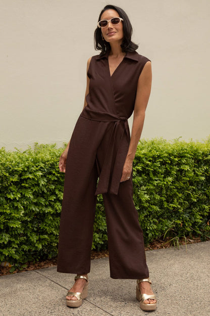 Alex Sleeveless Jumpsuit in Brown