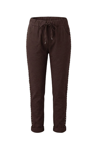 Abbie Studded Crinkle Jogger Chocolate