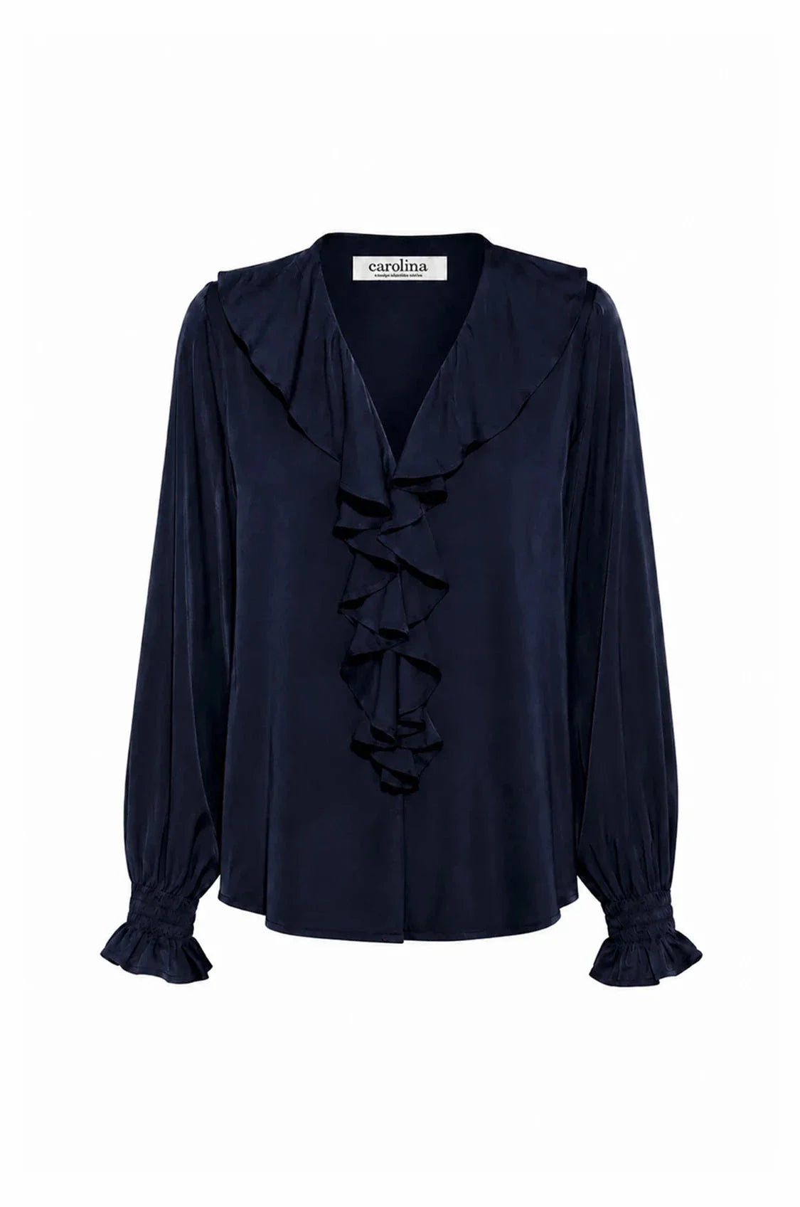 Alyssa Ruffle V-Neck Long Sleeve Top Navy - Pre Order