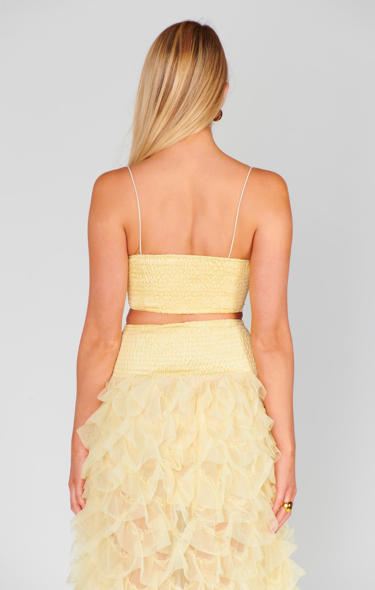 Tucker Top ~ Pale Yellow Luxe Satin