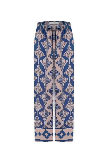 Casey Straight Leg Pants Fan Print in Navy & Espresso