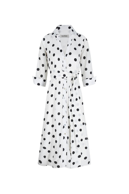Celia Dress White with Black Polka Dots