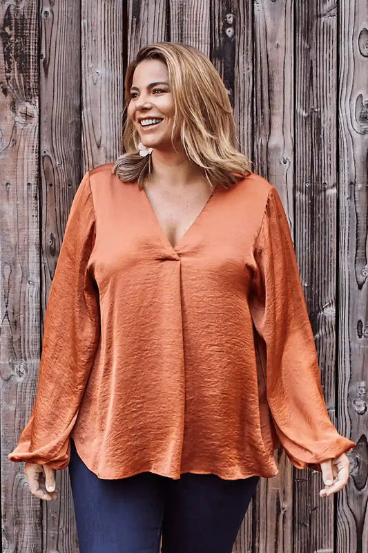 Charlotte V-Neck Long Sleeve Top Terracotta