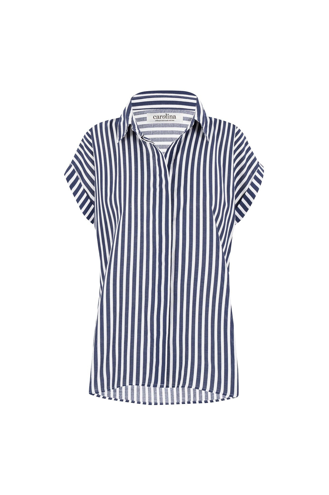 Clem Cotton Striped Top Navy and White