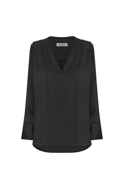 Daniella V-Neck Long Sleeve Top Black
