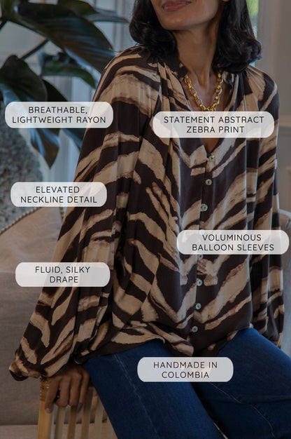 Evelyn Animal Print Long Sleeve Top Chocolate