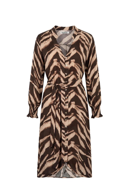 Evelyn Animal Print Long Sleeve Dress in Chocolate
