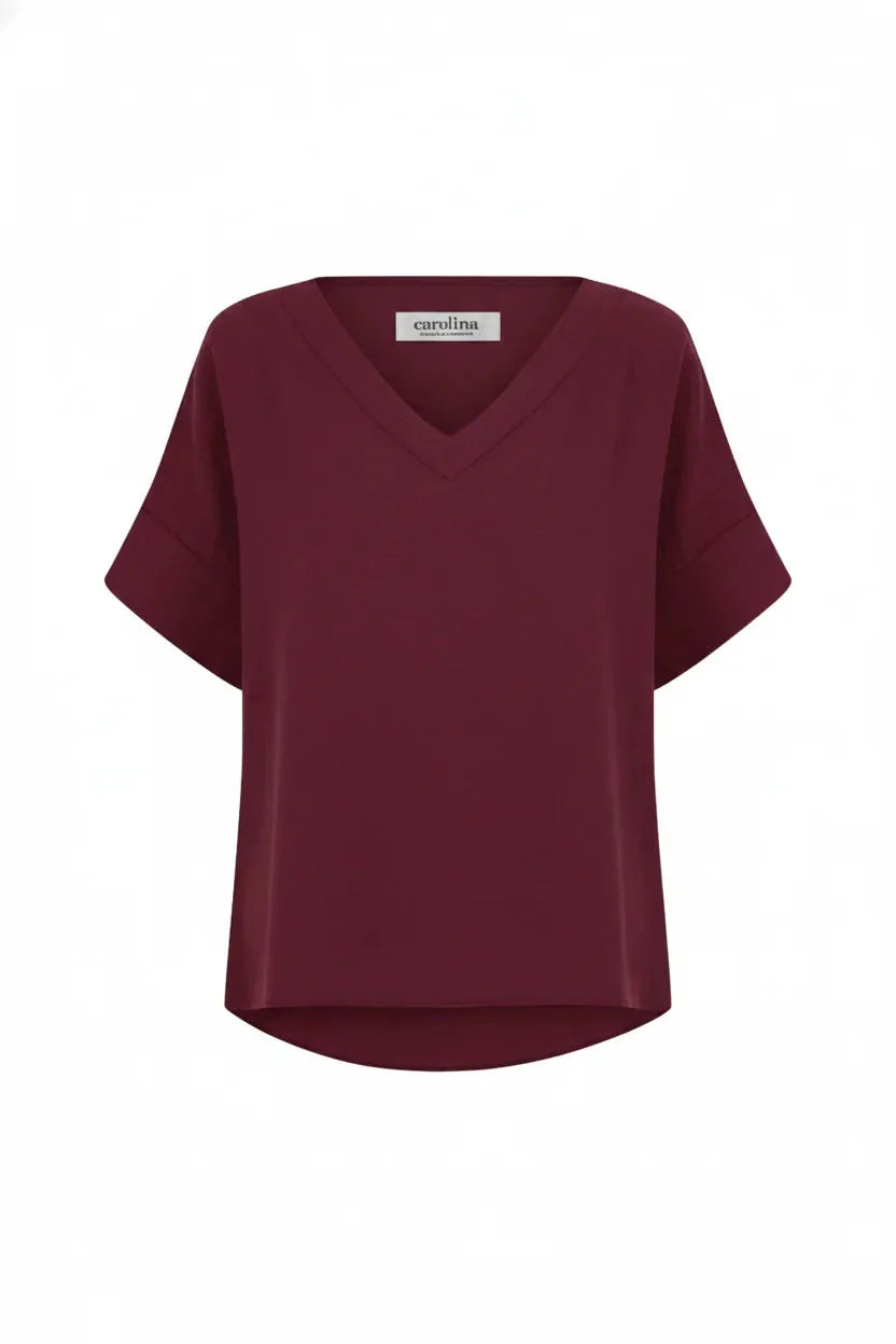 Gemma Short Sleeve V Neck Top Burgundy