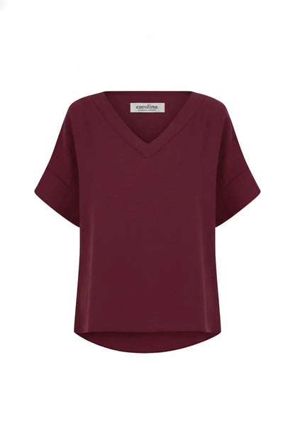 Gemma Short Sleeve V Neck Top Burgundy
