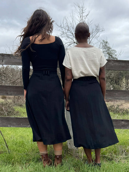 Trices Skirt in Textured Black Irish Linen