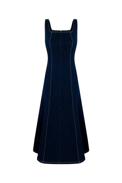 Julia Sleeveless Midi Dress in Denim