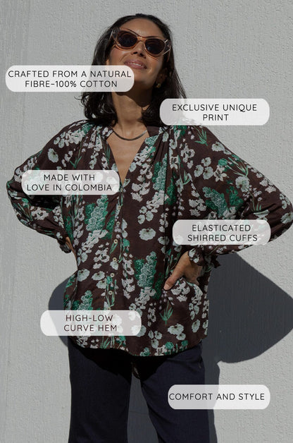 Lissy Floral Long Sleeve Top Brown