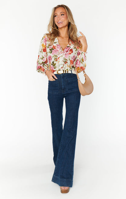 Lydia Ruffle Top ~ Ivory Hillside Floral