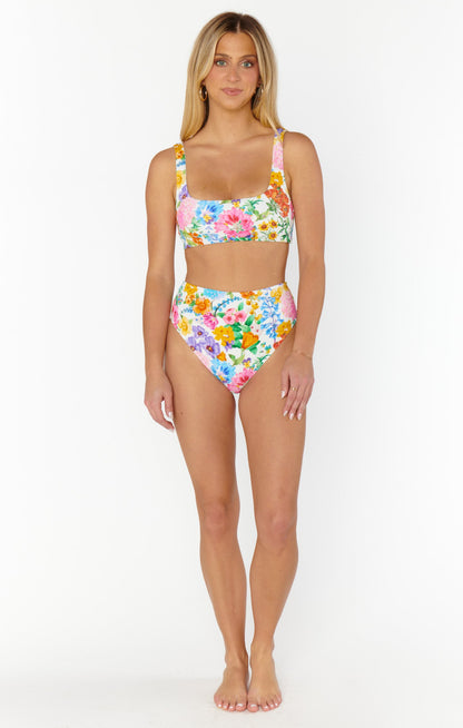 Hot Tub Top ~ Ivory Botanical Rib Scrunch