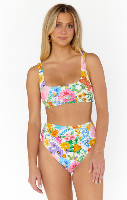Hot Tub Top ~ Ivory Botanical Rib Scrunch