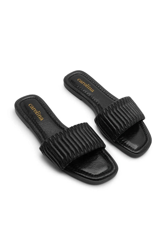 Marcelina Metallic Slides Black