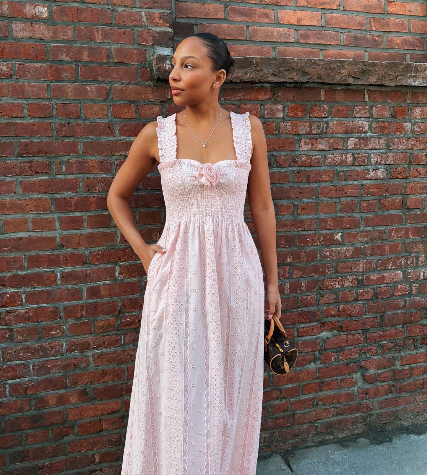 The Rosetta Nap Dress - Pink Broderie Voile
