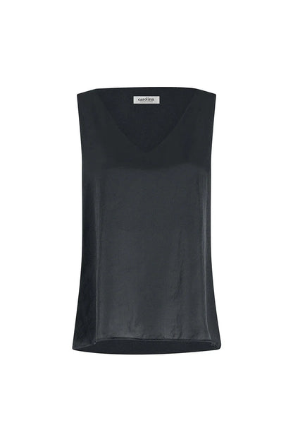 Perla Reversible Neckline Sleeveless Top in Black