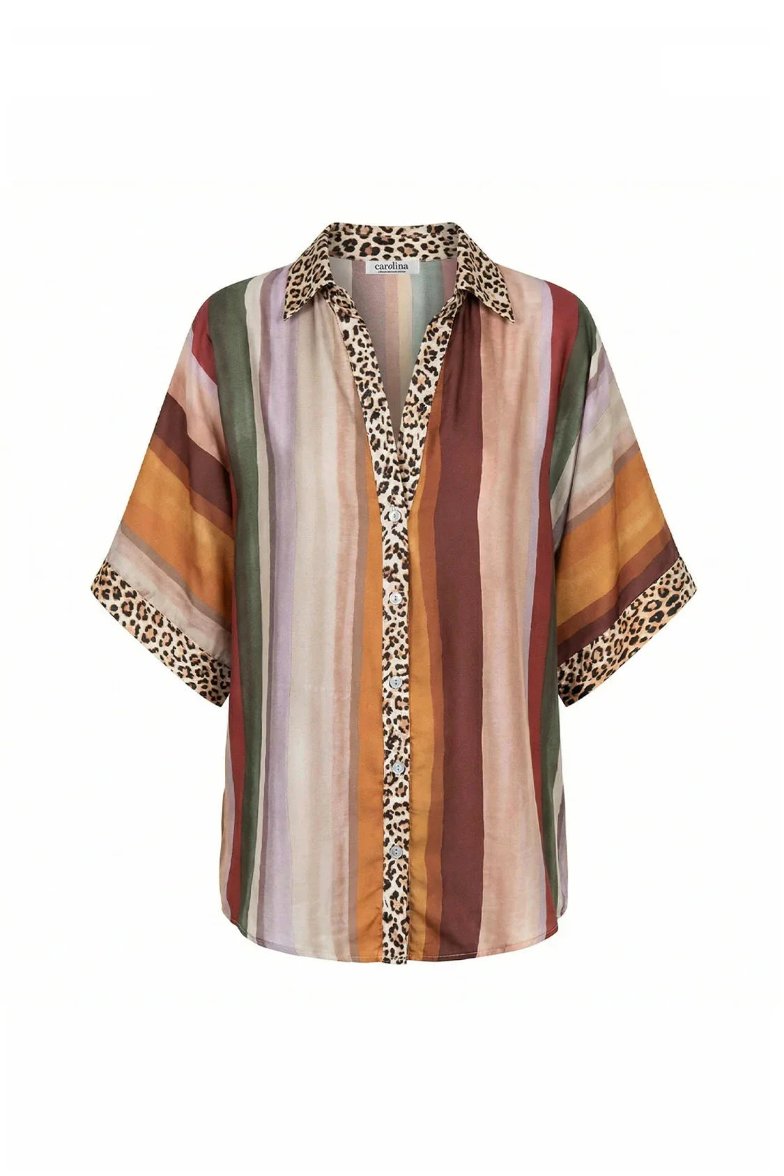 Stella Short Sleeve Striped Animal Print Top