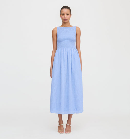 The Cosima Nap Dress - Bluebird Tonal Seersucker
