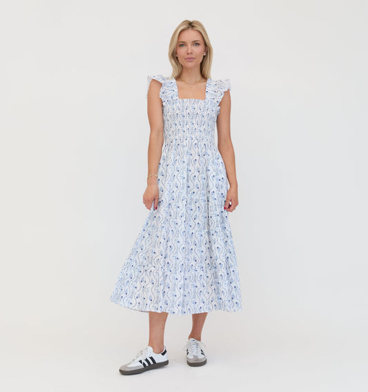 The Ellie Nap Dress - Blue Vine Stripe