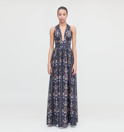 The Renee Dress - Black Floral Block Stripe