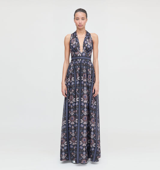 The Renee Dress - Black Floral Block Stripe