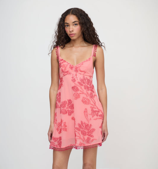 The Trix Dress - Coral Georgette With Sequins