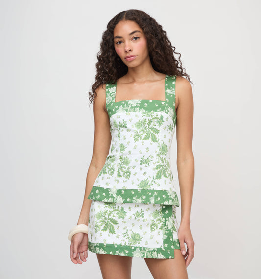 The Emma Top - White Delft Bouquet
