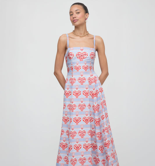 The Margot Dress - Poppy Damask Stripe