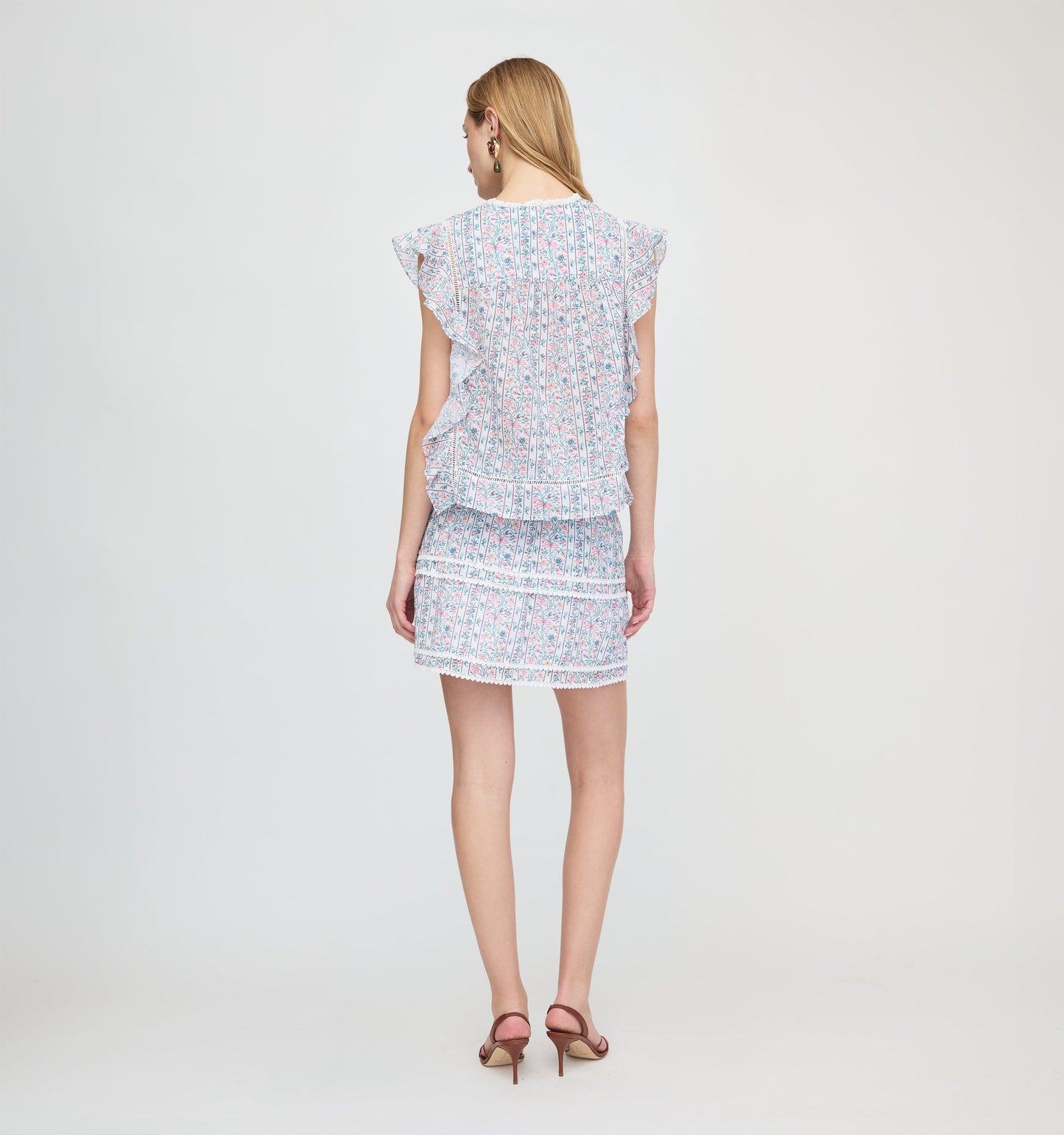 The Ramona Top - White Etched Floral Stripe
