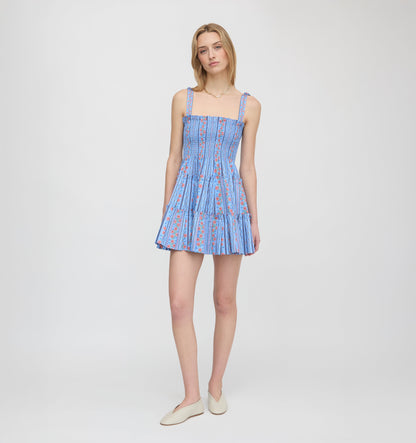 The Ribbon Charlotte Nap Dress - Blue Floral Batik Stripe