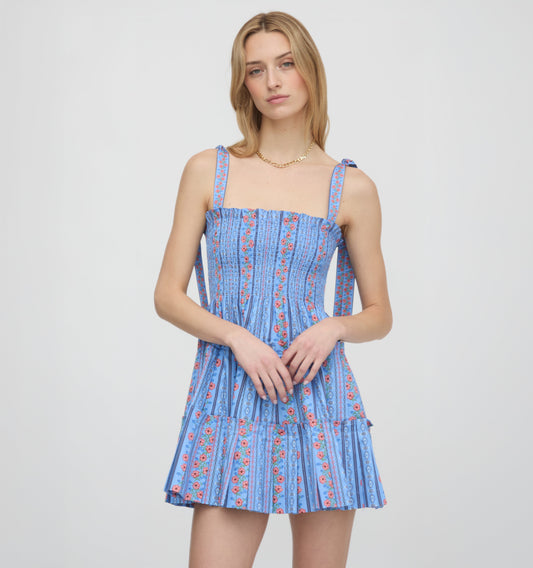 The Ribbon Charlotte Nap Dress - Blue Floral Batik Stripe