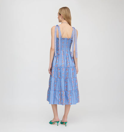 The Ribbon Ellie Nap Dress - Blue Floral Batik Stripe
