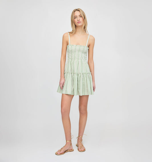 The Seraphina Mini Nap Dress - Green Jacquard Stripe