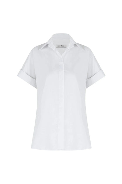 Tia Short Sleeve Cotton Top in White