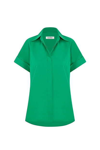 Tia Short Sleeve Cotton Top in Emerald