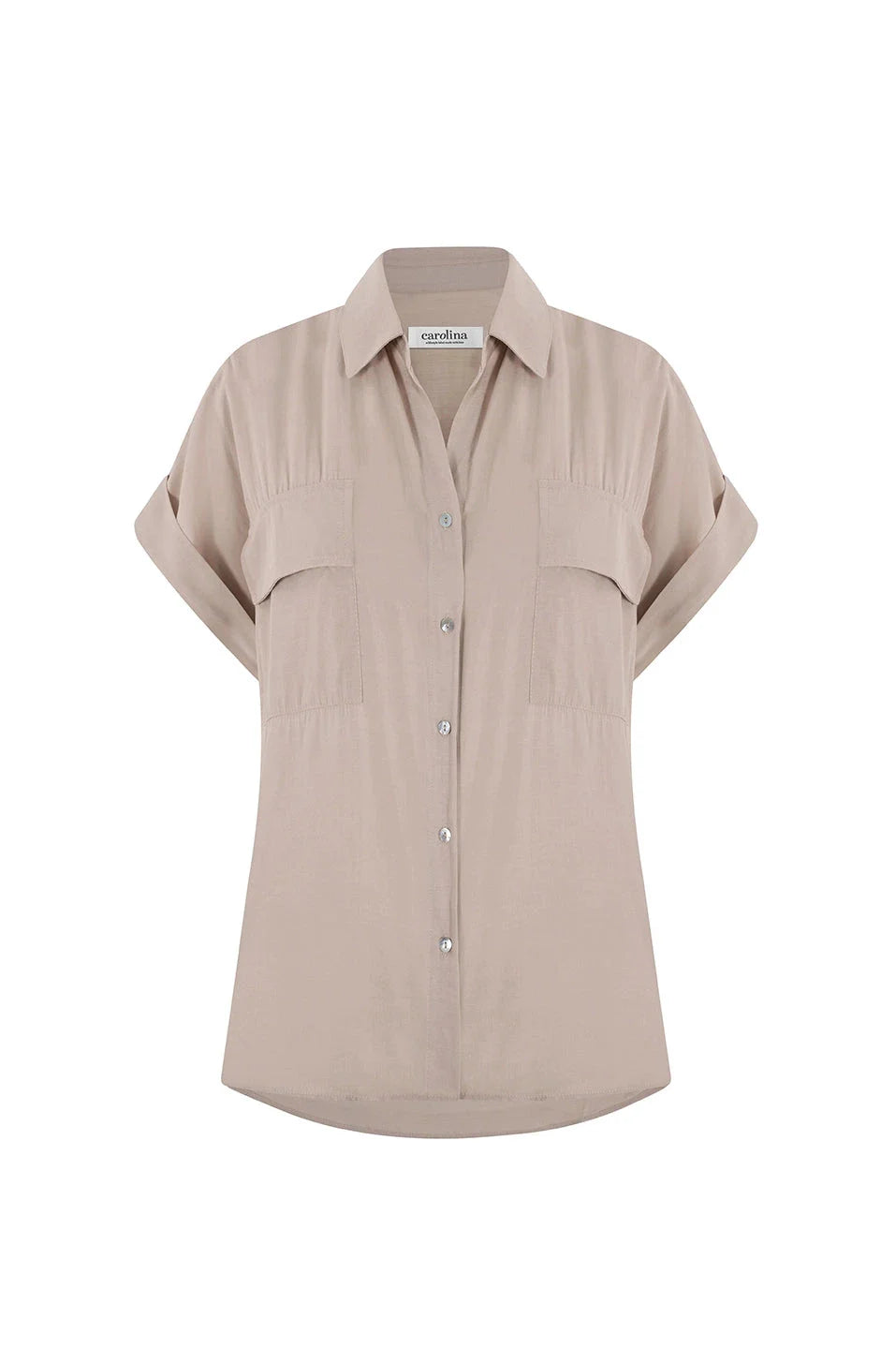 Vittoria Short Sleeve Collared V-Neck Shirt Taupe