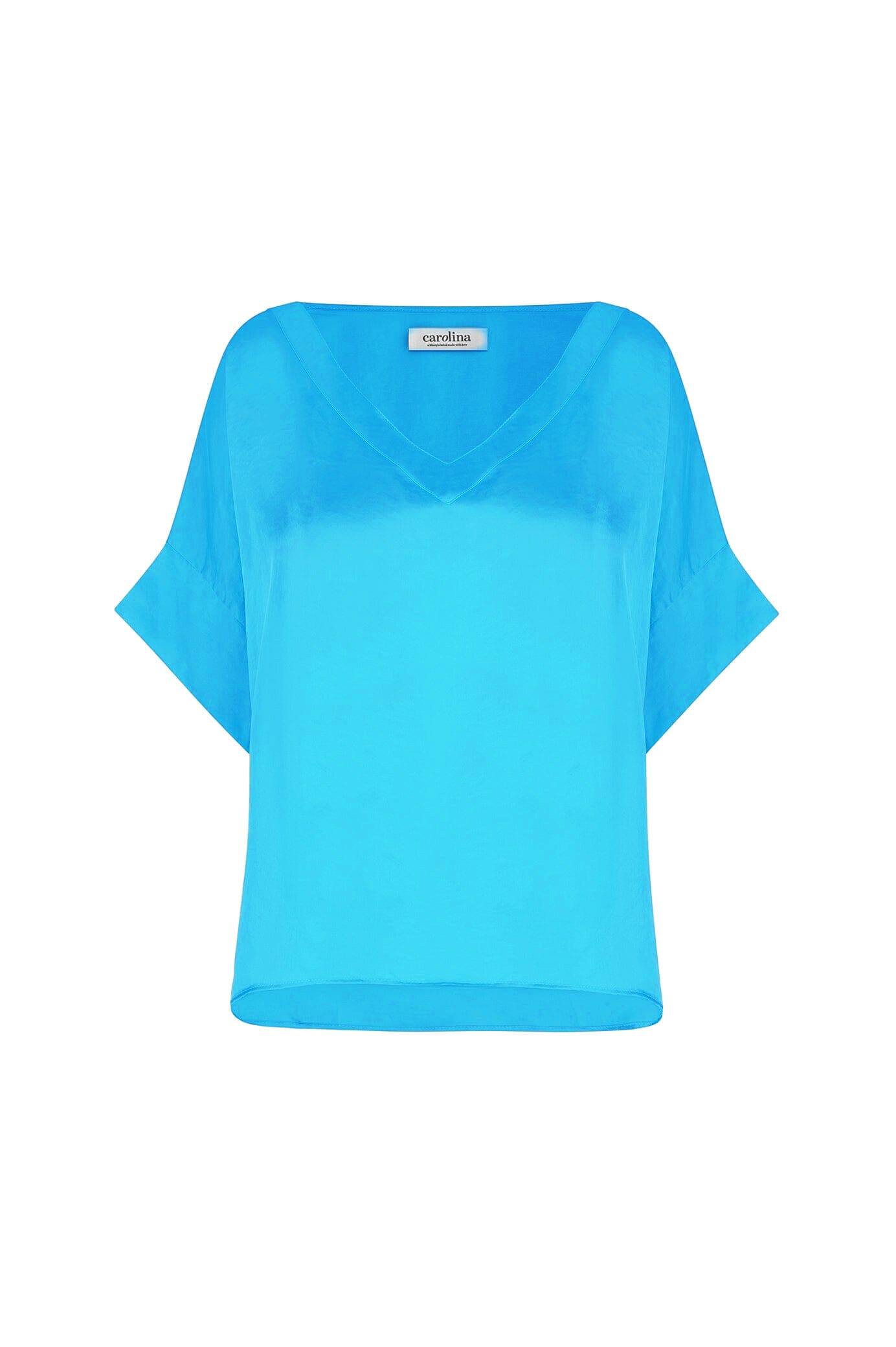 Bianca Short Sleeve Top Capri Blue with V Neck